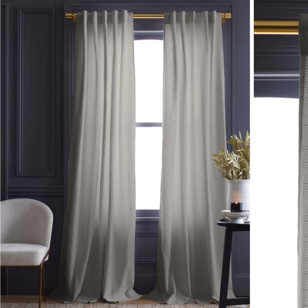 NWT QUINCE Set Of 2 48x108 Cotton Slub Curtains Cloud 5049